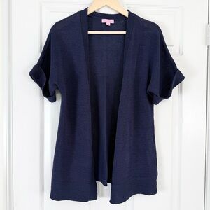 Lilly Pulitzer Navy Knit Open Short Sleeve Cardigan Sweater Small